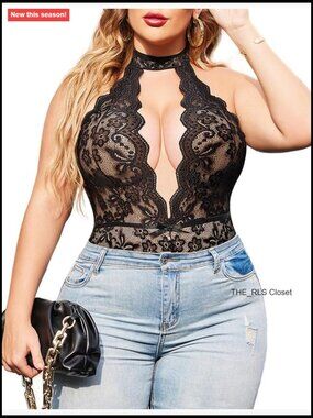 Plus Size Lace Bodysuit Halter Teddy Babydoll Nightgown Lingerie